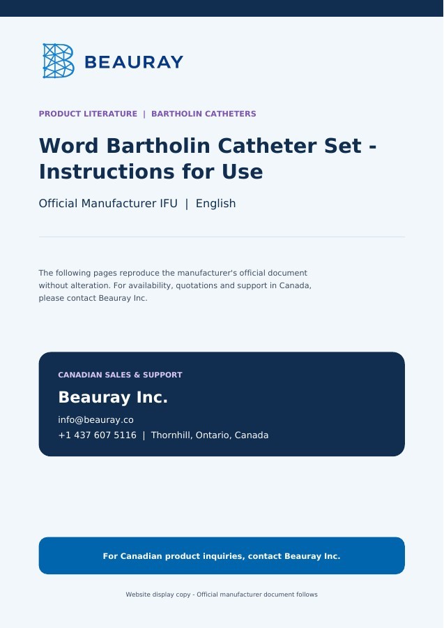Word Bartholin Catheter Set - Instructions for Use